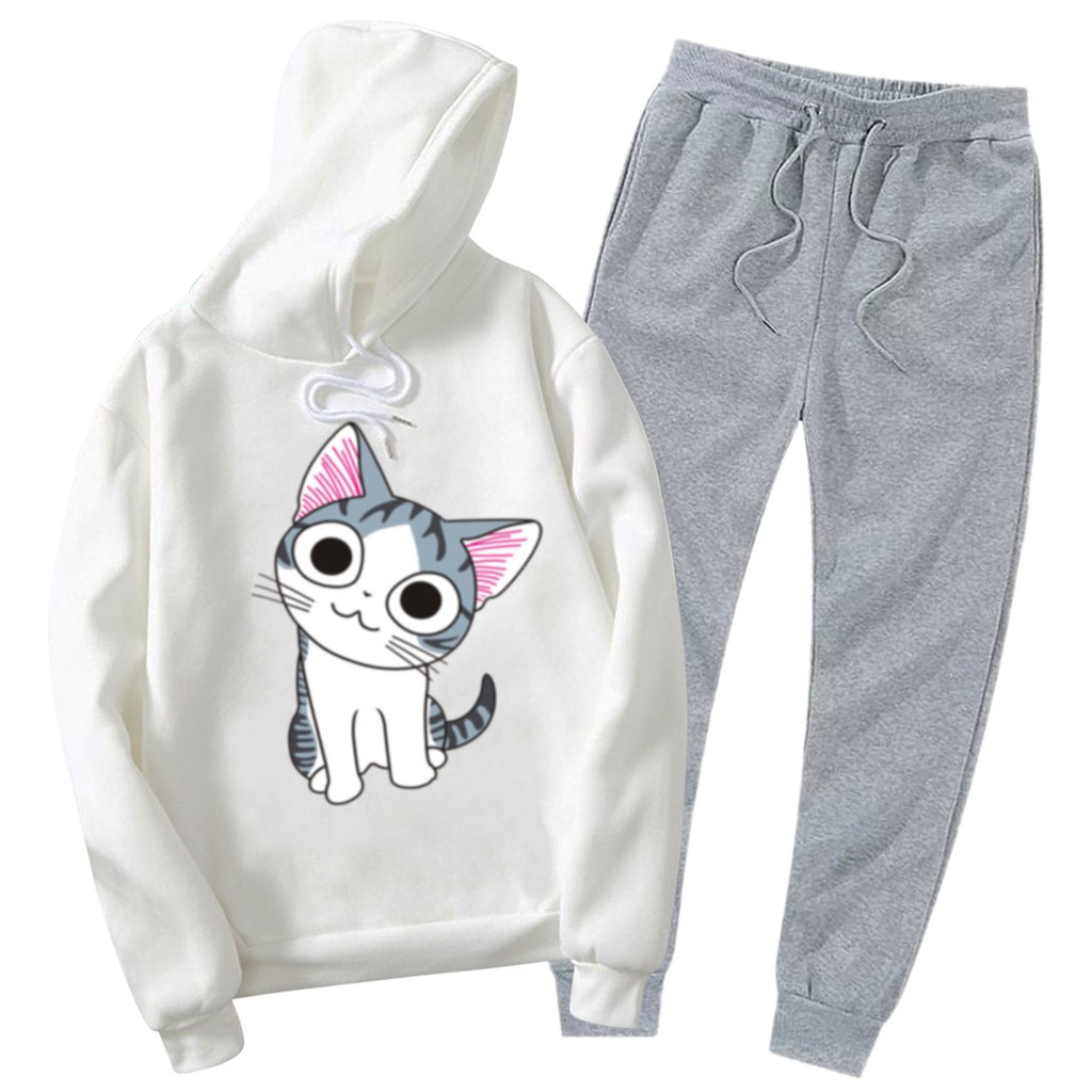 BESS - Setelan Hoodie Wanita Murah / Setelan Hoodie + Jogger Abu - KIKU CAT