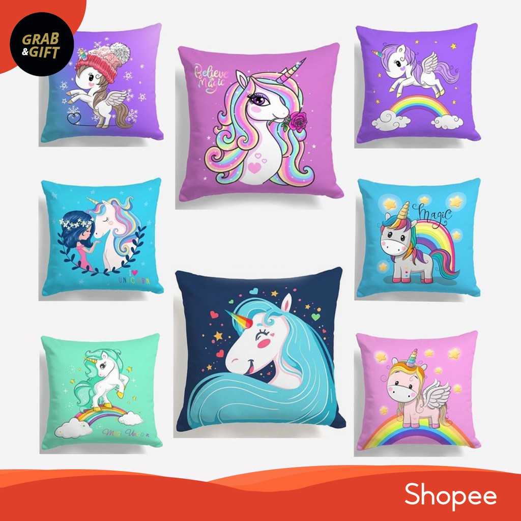 Bantal Sofa Magic Unicorn 40x40 cm Pink Ungu Violet Biru Cushion Pillow Girly Girl