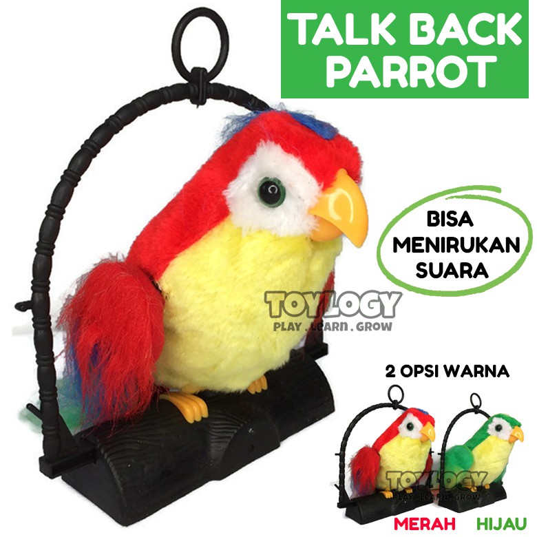 Mainan Anak Lucu Talking Talk Back Parrot Boneka Burung Beo Peniru Suara Bicara