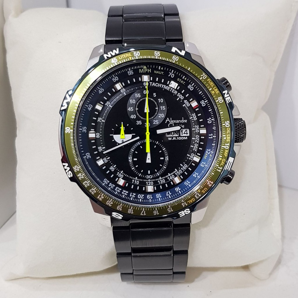Jam Tangan Pria Alexandre Christie Ac 6476 LIME BLACK Steel ORIGINAL