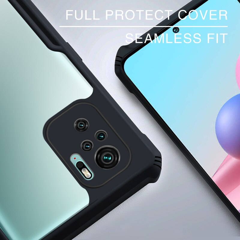 Case XIAOMI REDMI NOTE 10 Armor Fushion Transparent Casing + Tempered Glass Full Layar dan Skin Carbon