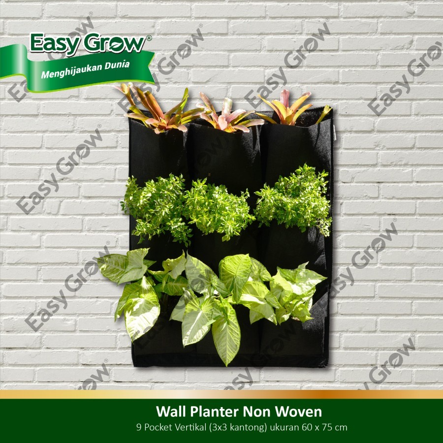 NON WOVEN WALL PLANTER 9 POCKET VERTIKAL pot dinding 9 kantong