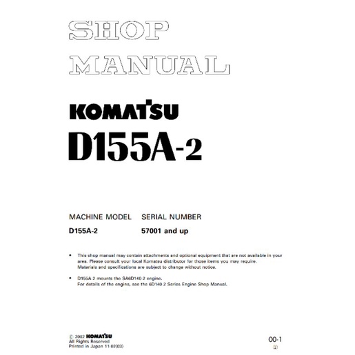 

shop manual bulldozer komatsu D155A-2