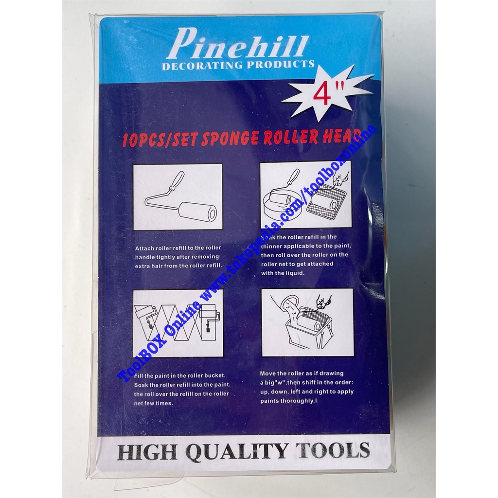 (1Kotak isi 10 Pcs BULU/ Refil Kuas Rol kapal panjang PINEHILL busa SPONGE cat minyak 4 in)