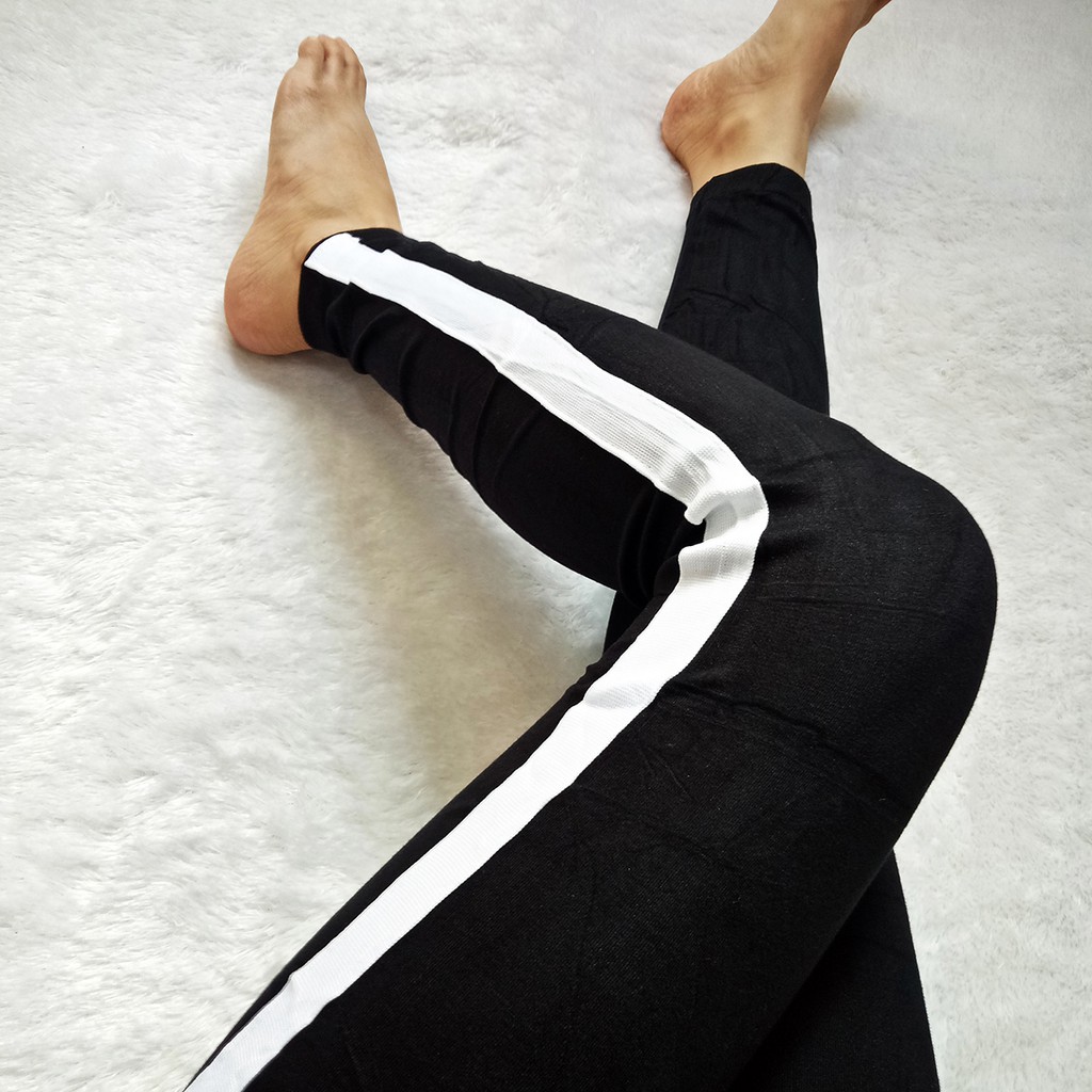 Legging Celana Senam List 2 Putih Hitam Olahraga Bahan Nyaman Comfy