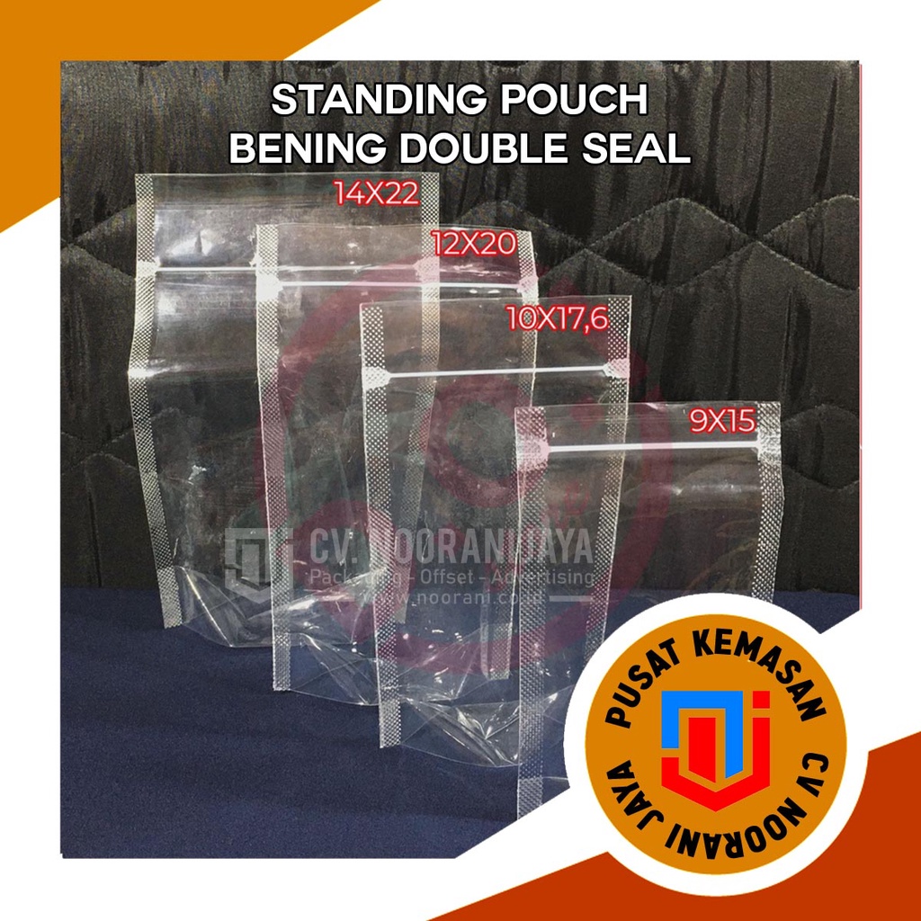 Plastik Standing Pouch Bening Ziplock Tebal Double Sealer / Plastik Klip 12x20 / Plastik Snack 14x22