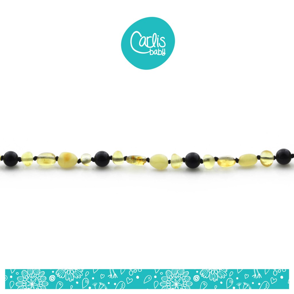 AGL2 GELANG AMBER TUMBUH GIGI DENGAN BLACK AGATE BY CARLIS BABY