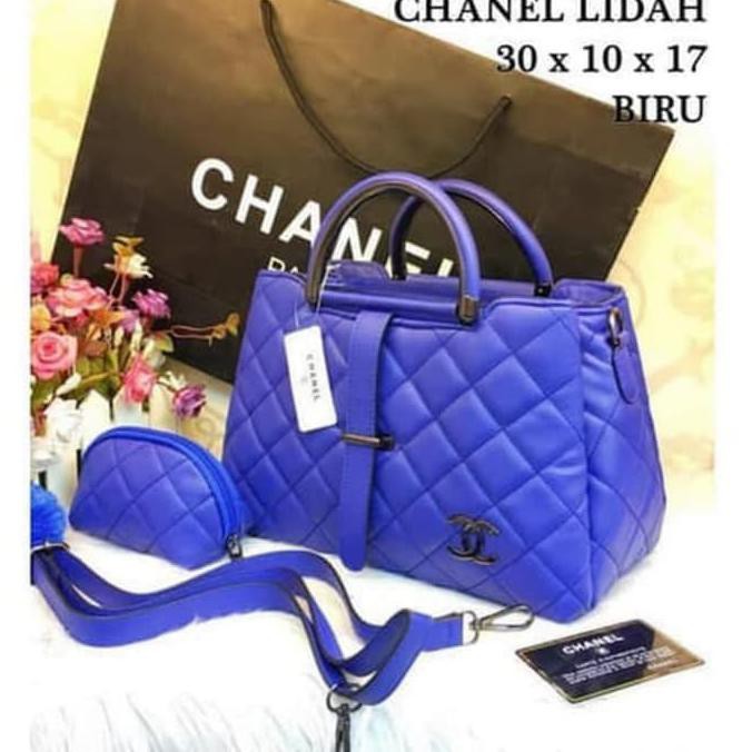 Barang Berkualitas TAS WANITA SELEMPANG CHANEL LIDAH SET SUPER SET IMPORT ON SALE