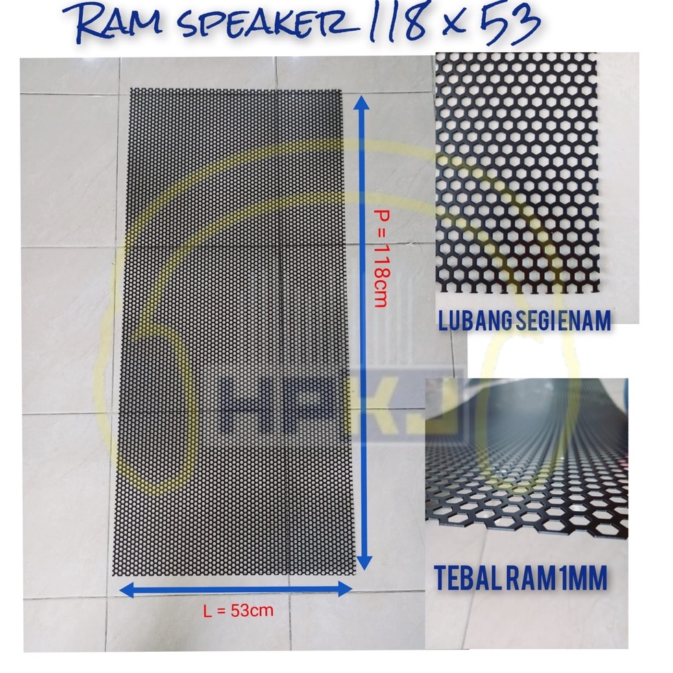 GRILL RAM BOX SPEAKER 118 x 53 TEBAL grill hitam segi enam 118x53cm