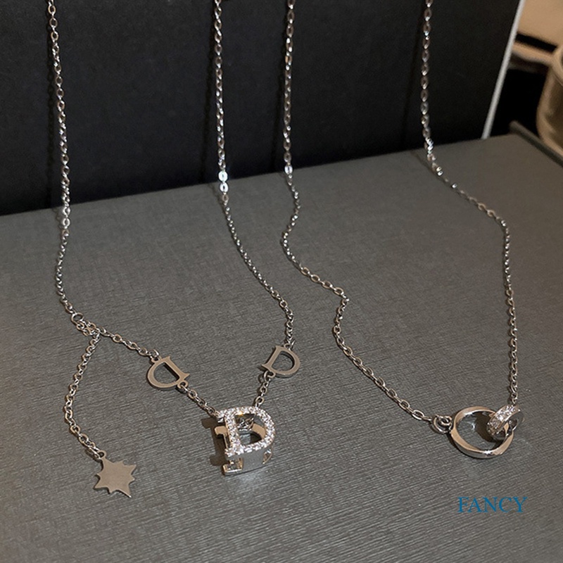 Kalung Rantai Klavikula 925 Sterling Silver Model Cincin Ganda Bahan Zirkon Gaya Klasik Untuk Wanita