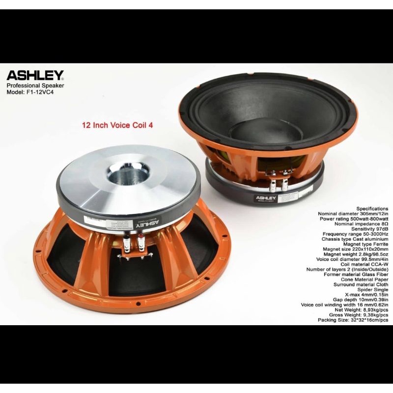 Speaker komponen ashley F1 12VC4 F112VC4 F1 12 VC4 12inch woofer original