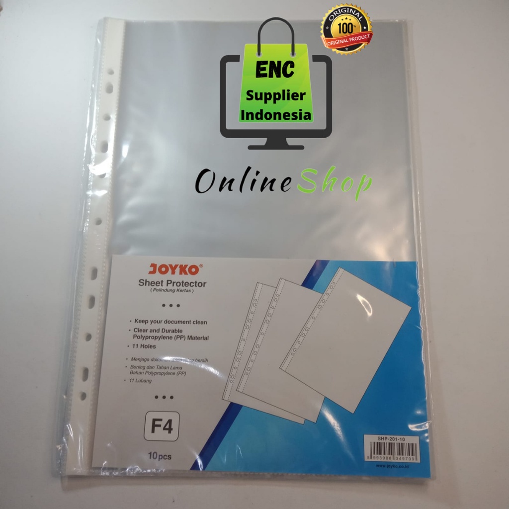 

JOYKO 10 buah Sheet Protector Pelindung Kertas Joyko SHP-201-10 F4 per pak - enc.sup