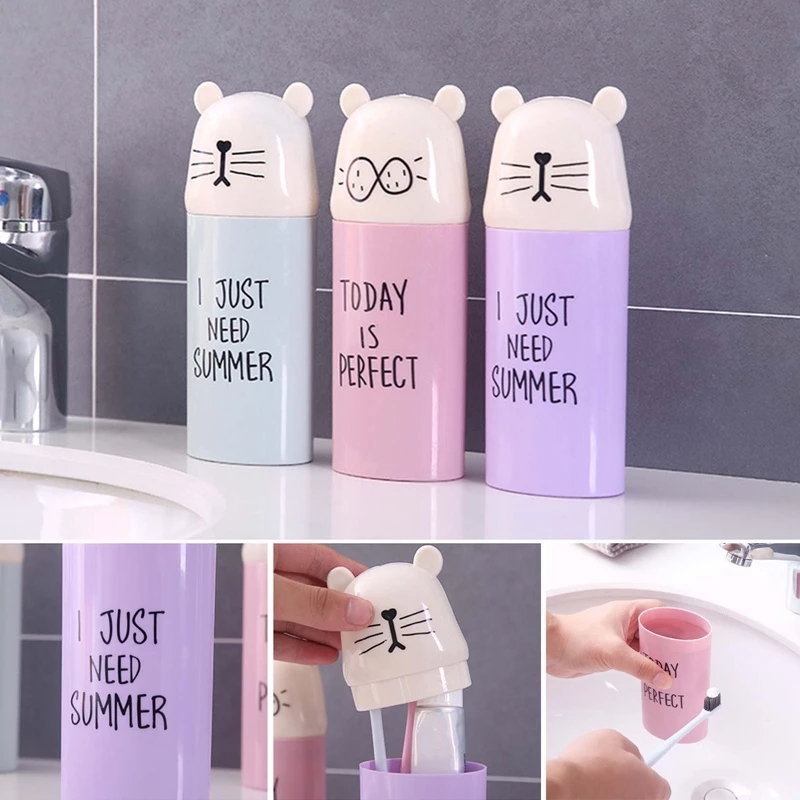 Kotak Penyimpanan Sikat Gigi Kamar Mandi Rumah Lucu Kartun Beruang Toothbrush Holder Portable Travel Cup Cover