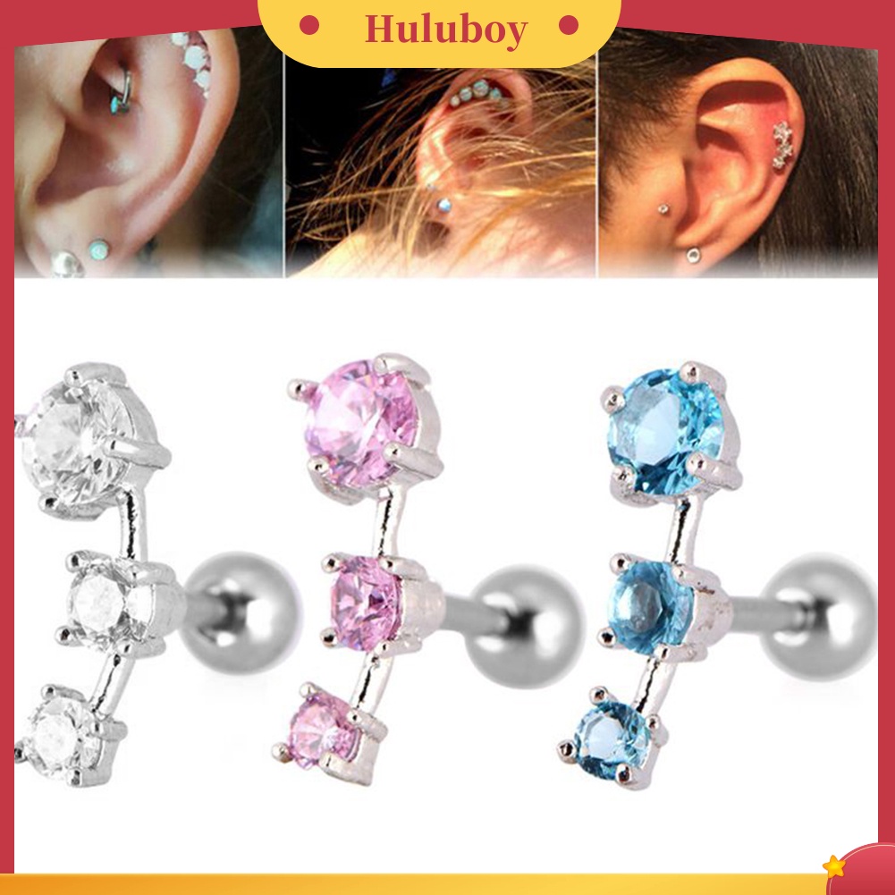 Hu Hu Hu Hu Hu Alat Bantu Pasang Kacamata♡ 1pc Anting Tindik Tulang Rawan Telinga Desain Barbell Hias Cubic Zirconia Untuk Wanita