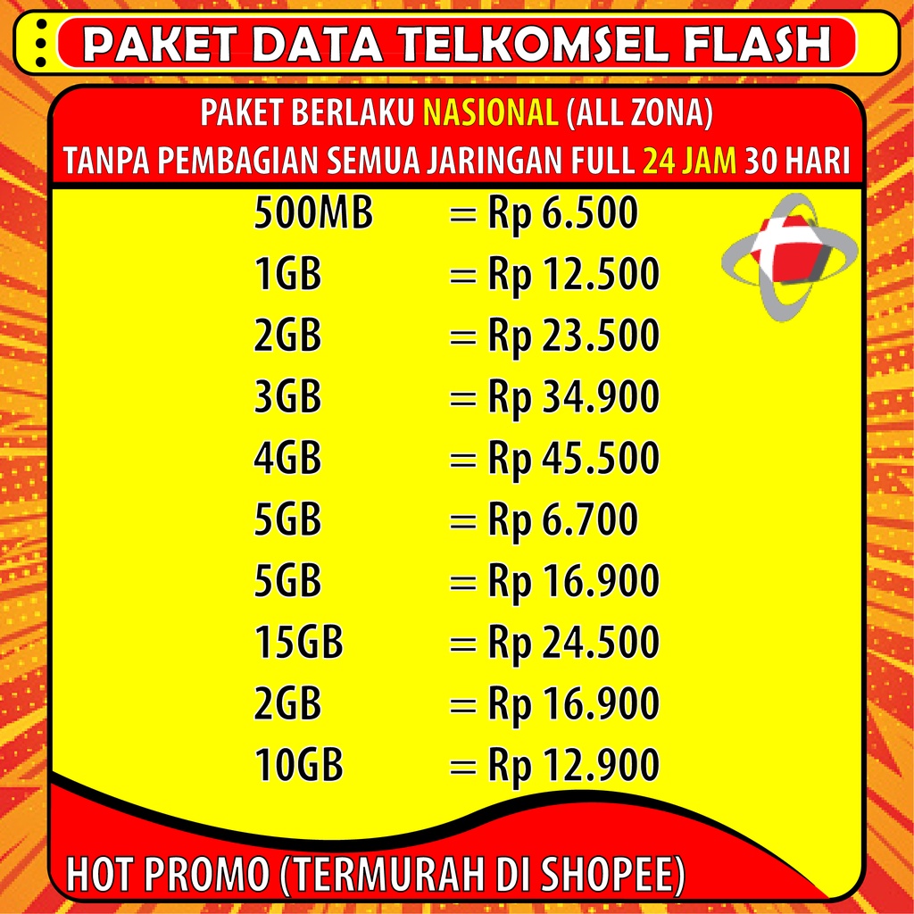 PAKET DATA TELKOMSEL KUOTA TELKOMSEL FLASH 500MB 1GB 4GB 10GB 30Hari Termurah