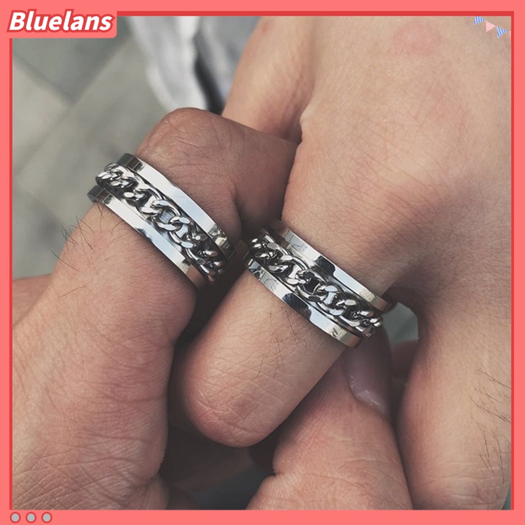 Bluelans Exquisite Men Colorful Chain Punk Stainless Steel Spinner Wedding Band Ring