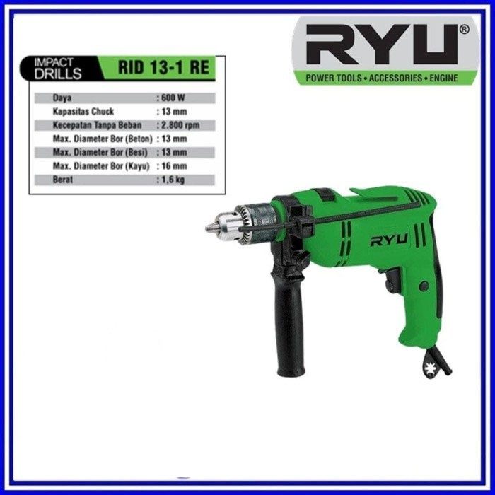 TEKIRO RYU Mesin Bor Tangan 13MM RID13-1RE Impact Drill