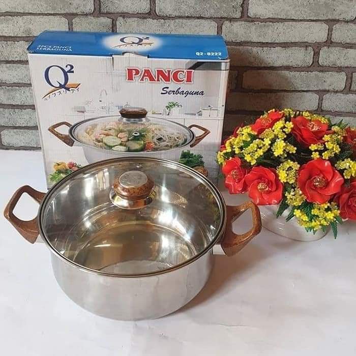 PANCI KUAH SERBAGUNA Q2 8222 TUTUP KACA STAINLESS / PANCI SUSU 22CM / PANCI KUAH 22CM / PANCI KUWAH 22CM / PANCI SERBAGUNA 22CM Q2-8222