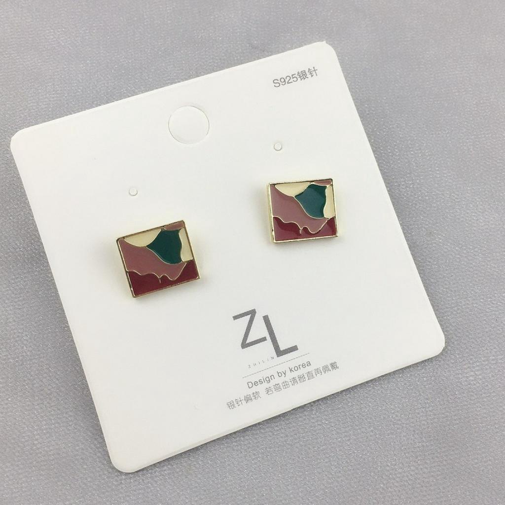 Anting Klip Enamel Bentuk Kotak Geometris Warna-Warni Untuk Wanita