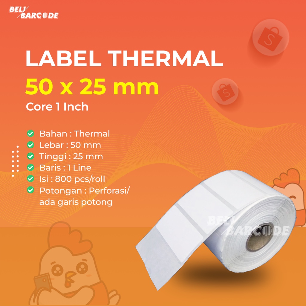 Label Barcode Thermal 50 x 25mm 1 Line Isi 800 Pcs