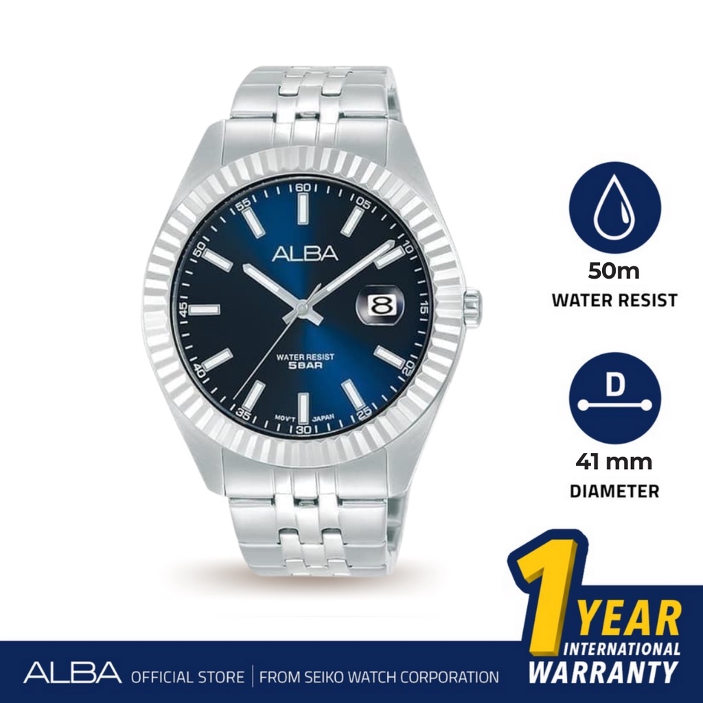 Alba Prestige Jam Tangan Pria AS9J97 / AS9J97X1 Quartz Blue Dial Stainless Steel Strap Watch