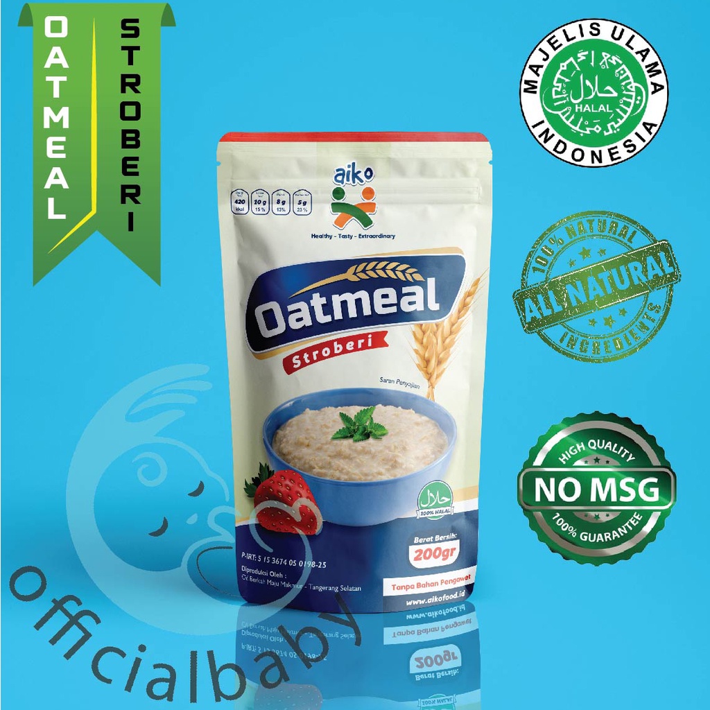 

Oatmeal Strawberi Alami Tanpa Pengawet non MSG Vetsin Aiko Gandum utuh