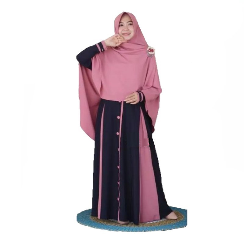 Baju Gamis Muslim Murah Syafina Syari Fashion Remaja Terbaru Moscrepe Terbaru Laris Wanita Kekinian-Khimar pink