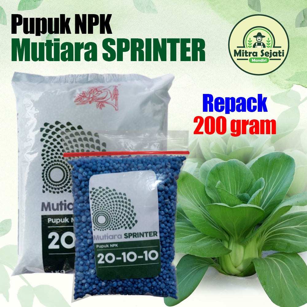 Pupuk NPK Mutiara Sprinter 200 gram Kemasan Repack Pupuk Mutiara Daun 20 10 10 Kandungan Nitrogen Ti