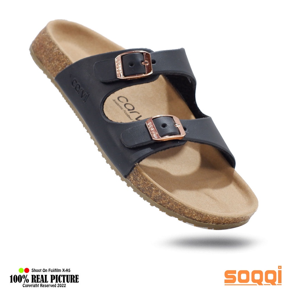 Sandal selop casual wanita dewasa ori sendal slop cewek perempuan kulit sintetis acara resmi bisa buat lebaran brand Carvil terbaru Mikha 02 promo cod keren murah 36-40