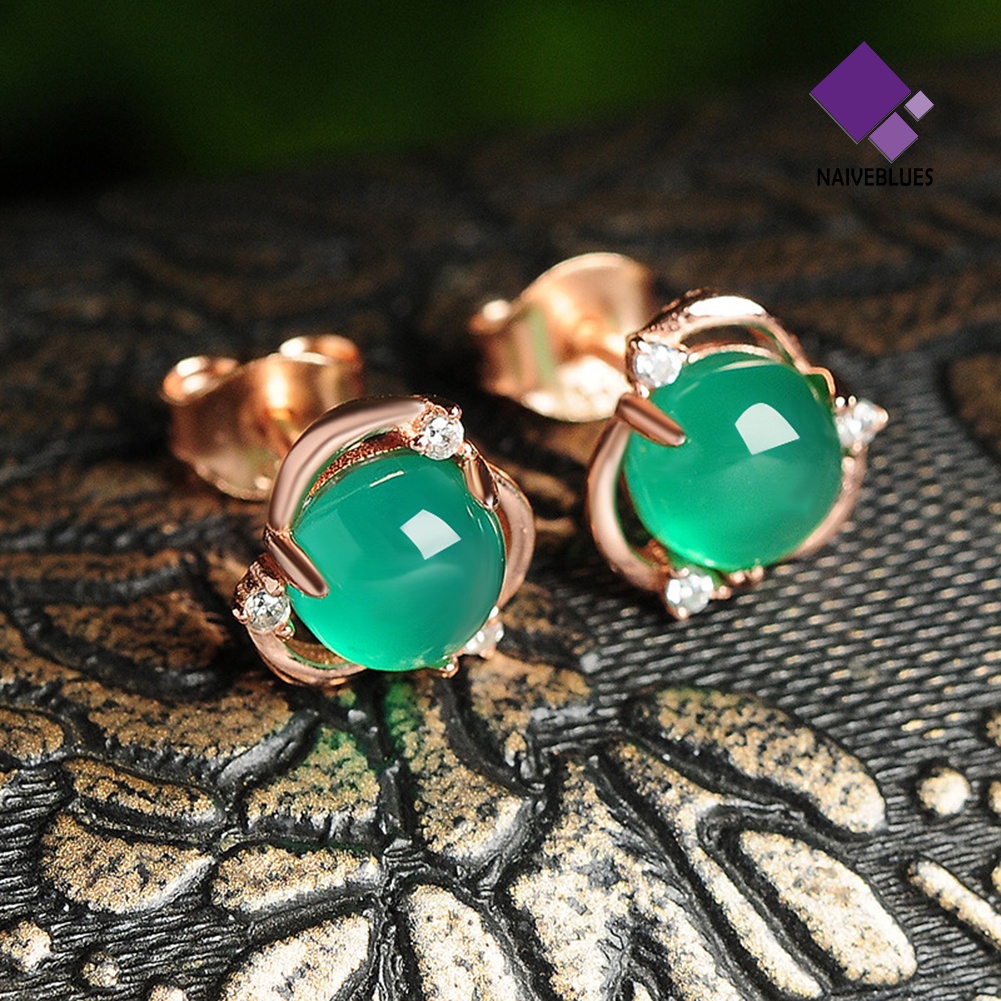 Anting Stud Desain Bunga Giok Tiruan Untuk Wanita