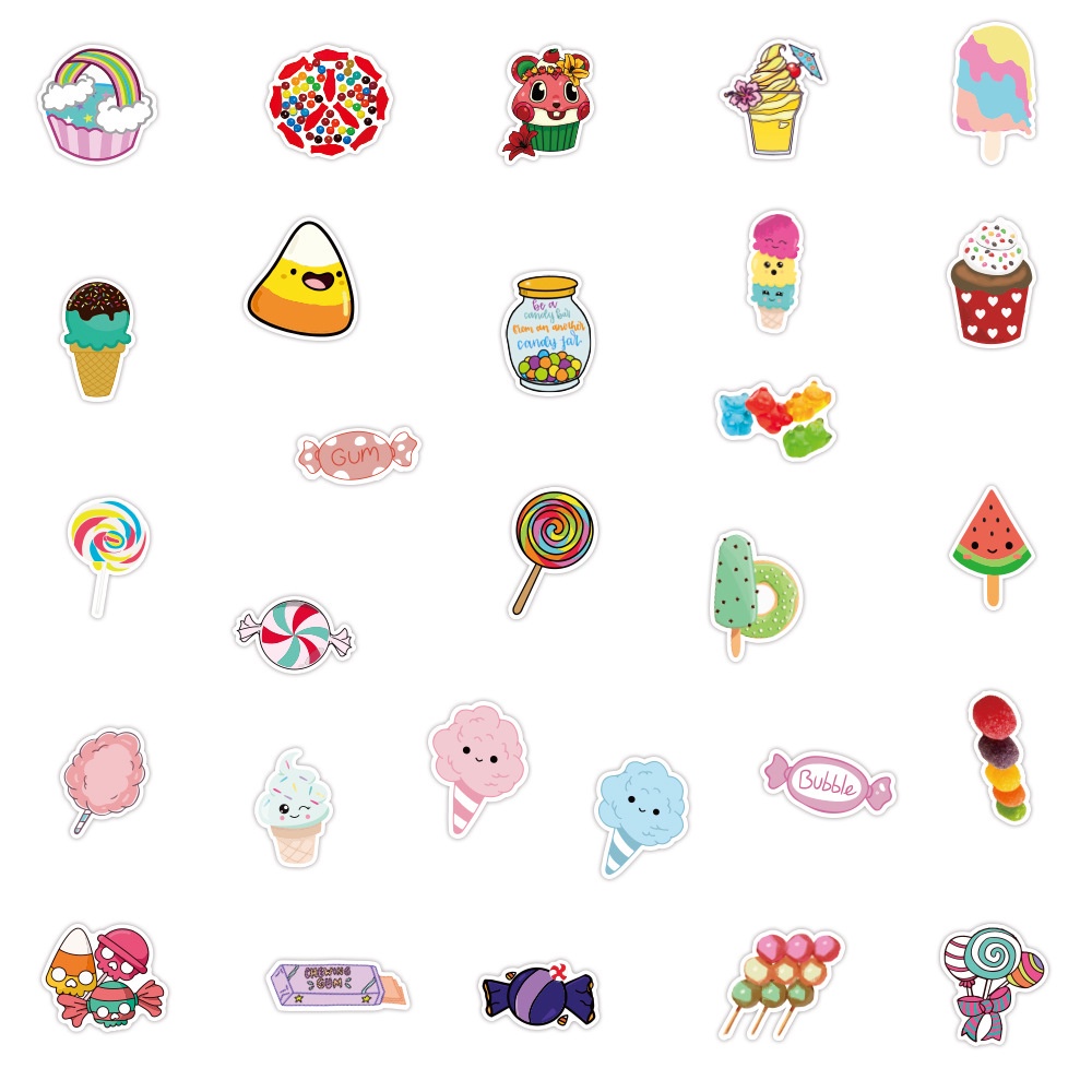 50Pieces Colorful Candy Cupcake Design Laptop Skateboard Decoration Stickers