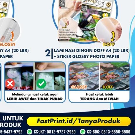 

➼ Fast Print Kertas Stiker Glossy Photo Paper Plus Laminating Dingin A4 - Laminasi Doff ✩