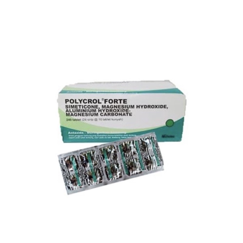 Polycrol forte strip isi 10 tablet ( mengobati maag &amp; perut kembung )