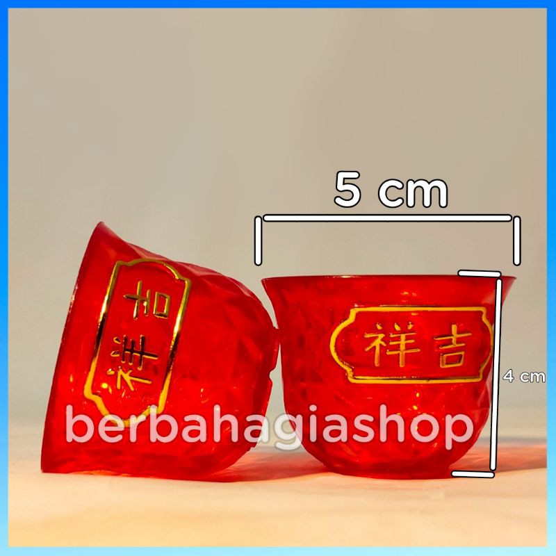 Gelas Cangkir Sembahyang Warna Merah Kristal 3 PCS Taiwan