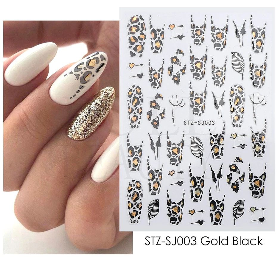 STICKER GOLD WHITE FLOWER LEOPARD NAIL STICKER / HIASAN NAILART STICKER PALING LARIS GAYA JEPANG STICKER GOLD METAL