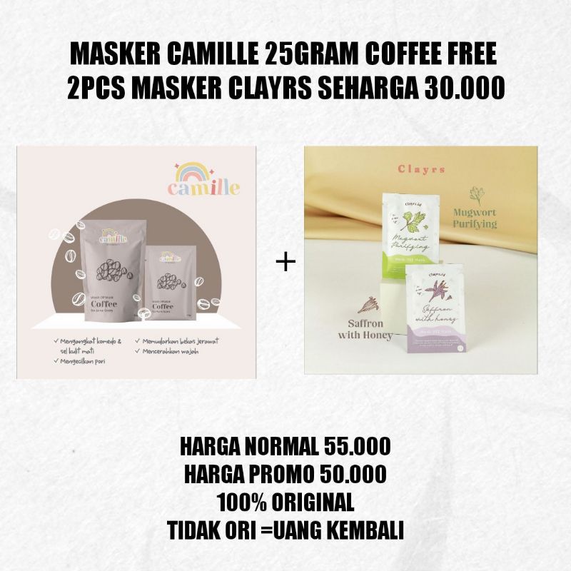 Masker Camille beauty BPOM//masker clayrs Mugwort //masker clayrs saffron/masker yoqueen beauty BPOM-Coffee camille 25gr