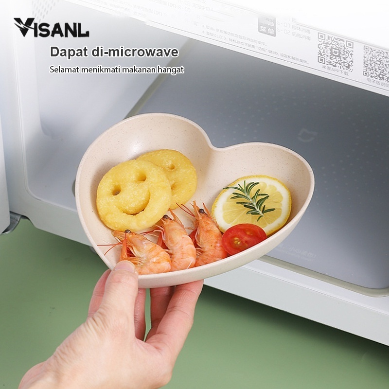 Piring Wheatstraw Plate Piring Plastik Microwave Warna Warni BPA Free Gandum kokoh Piring Berbentuk Hati