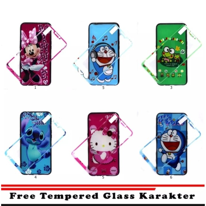 Softcase Vivo Y12 Y15 Y17 Y11 Y12i Case Dengan Tempered Glass Karakter hello kitty doraemon keropi