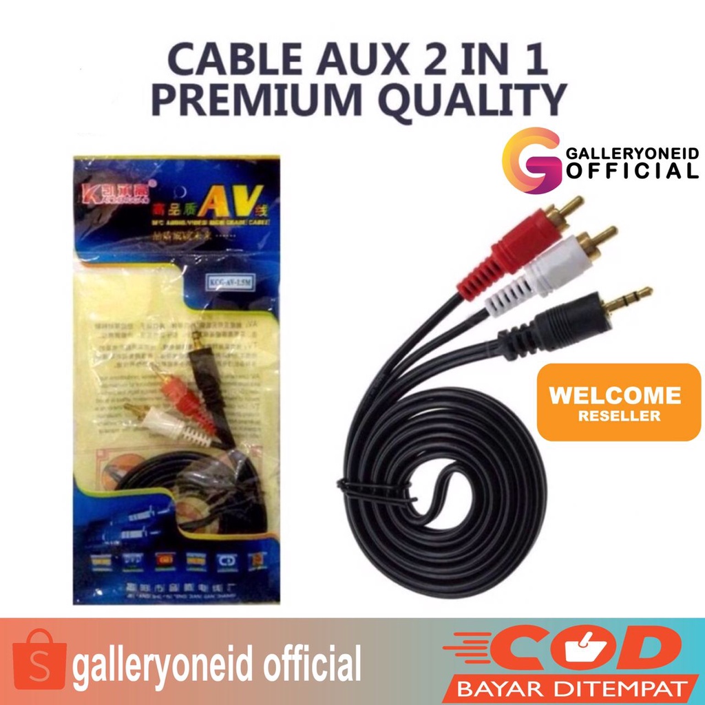 Kabel Aux 2 in 1 Audio Jack 3.5mm Audio RCA Premium Quality