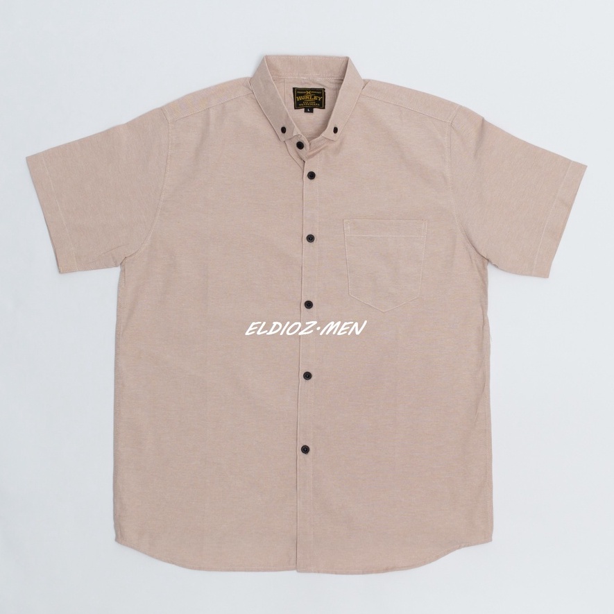 Kemeja Pria Lengan Pendek Model Slim Fit Katun Oxford Hem Pria Cream