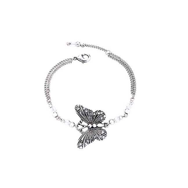 LRC Gelang Tangan Fashion Silver Butterfly Pearl Diamond Bracelet F69661