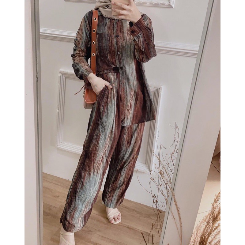 ORANGE ONE SET TIE DYE / DAILY SET SHIBORI / SETELAN WANITA FULL KANCING