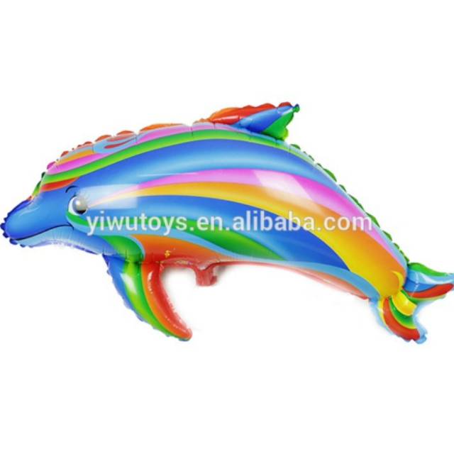 Balon foil hewan/ikan/dolphin/lumba lumba pelangi/rainbow