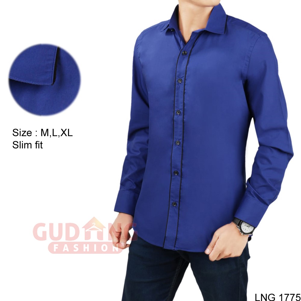 Kemeja Casual Pria Polos Slim Fit Panjang dengan Motif Lis (COMB)