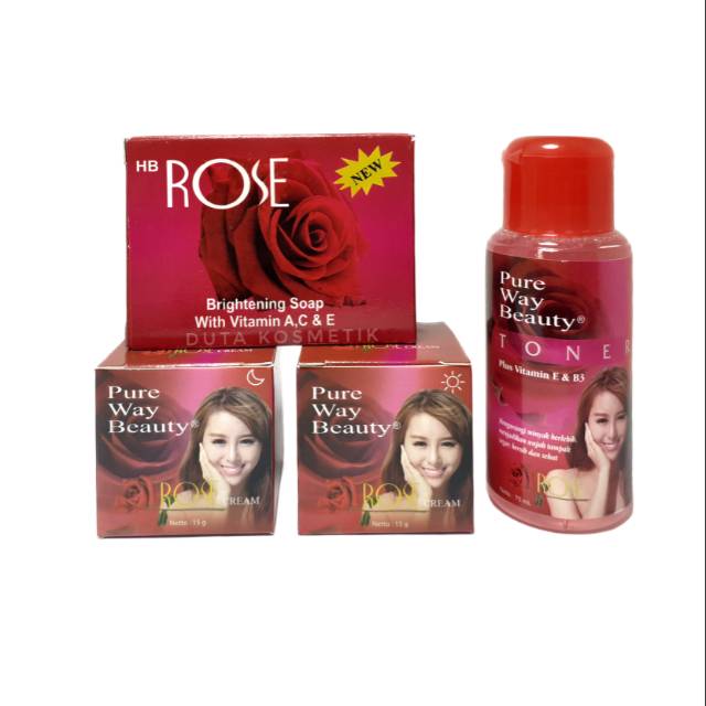 PAKET CREAM ROSE PURE WAY BEAUTY 4IN1 BPOM (cream,sabun,toner)