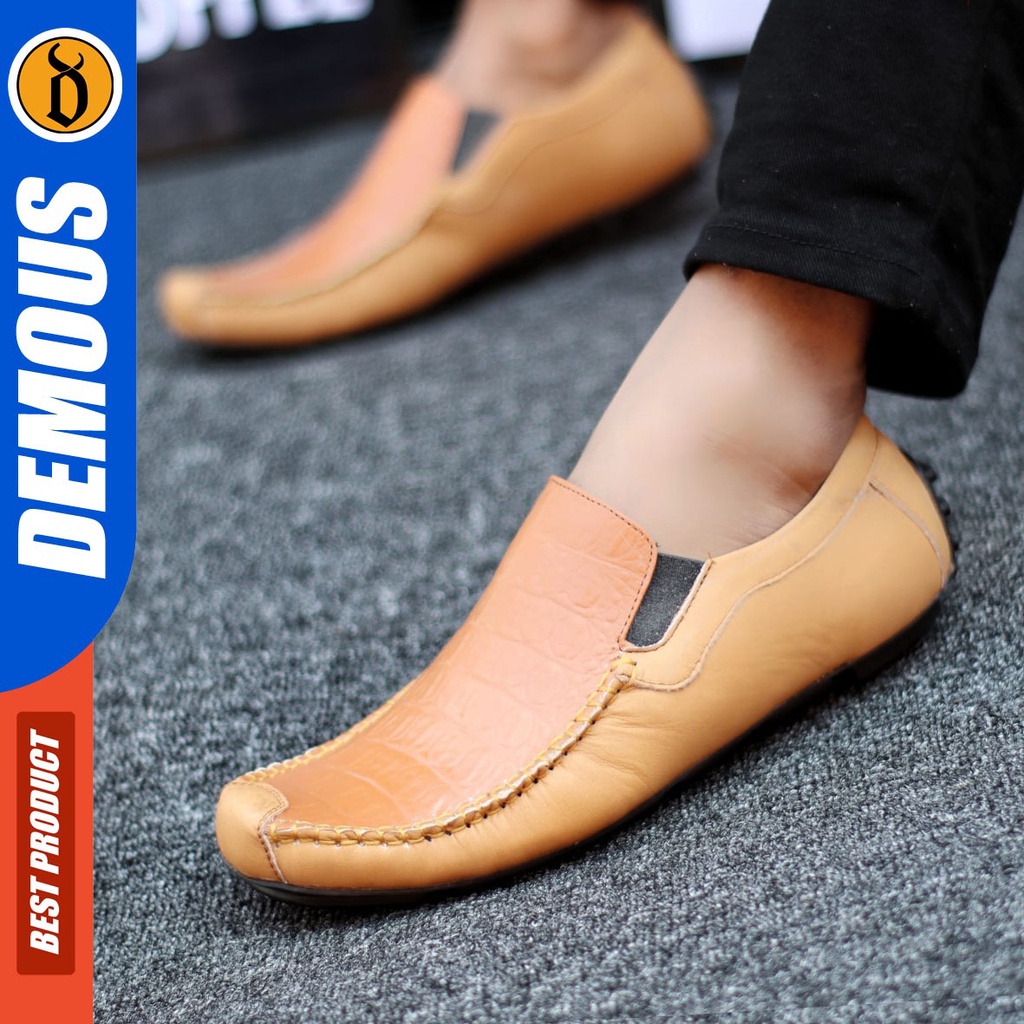 DEMOUS Friza - Sepatu Slip On Pria Casual Kerja Kulit Asli