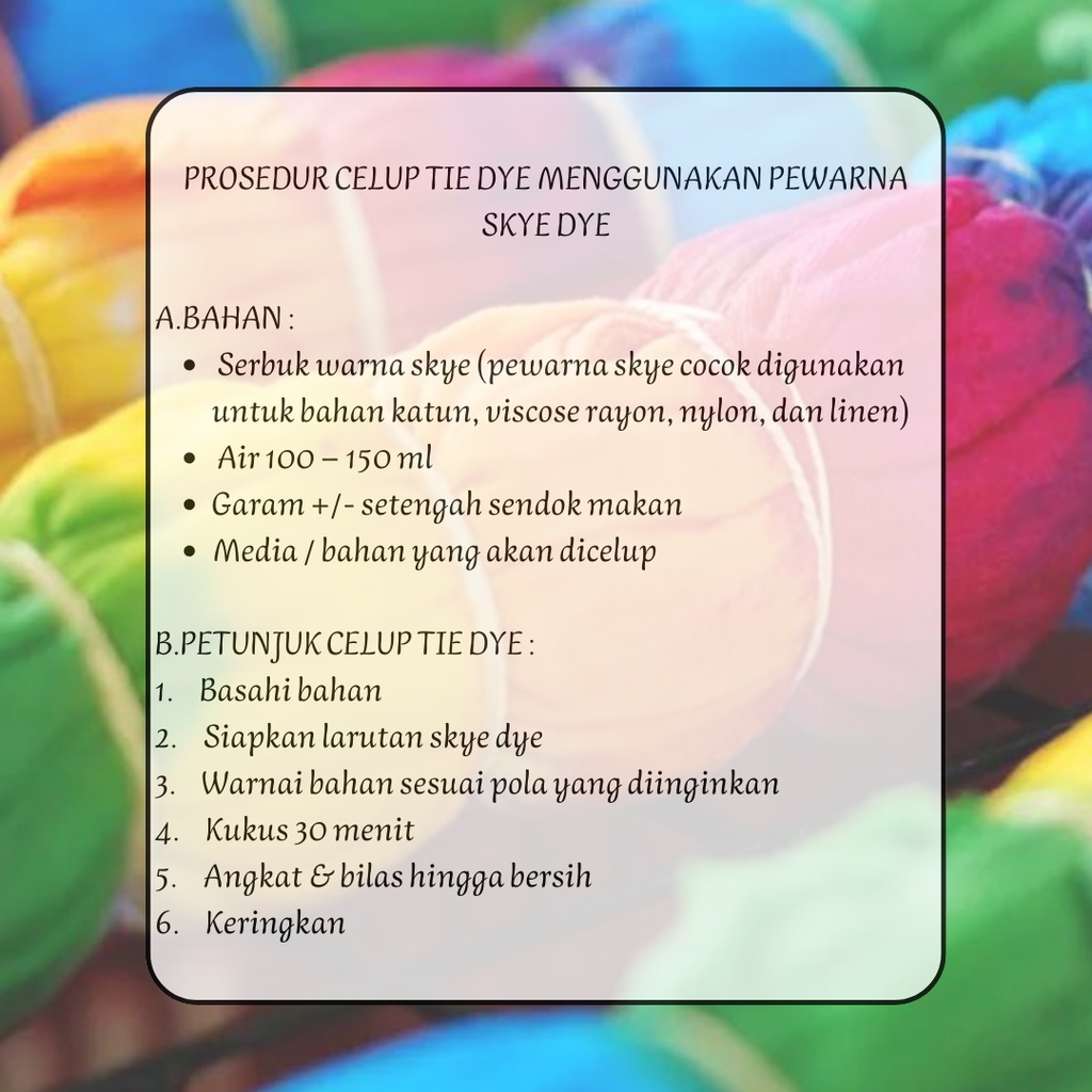 SKYE DYE - Pewarna Pakaian - Celup Baju dan Kain Textile - Tie Dye