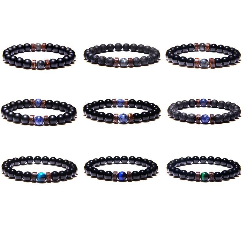 Gelang Rantai Manik-Manik Batu Vulkanik Bahan Kayu Ukuran 8mm Untuk Pria Dan Wanita