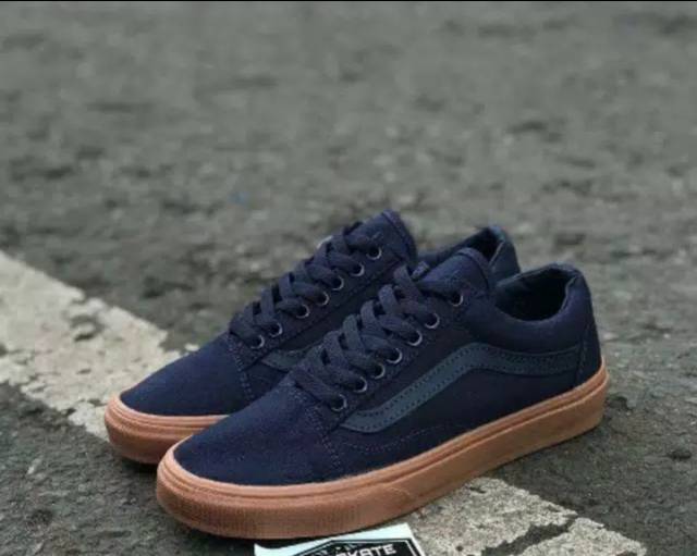 SEPATU43 VANS OLDSKOOL NAVY FULL BLACK HITAM POLOS WHITE PUTIH ERA SK8