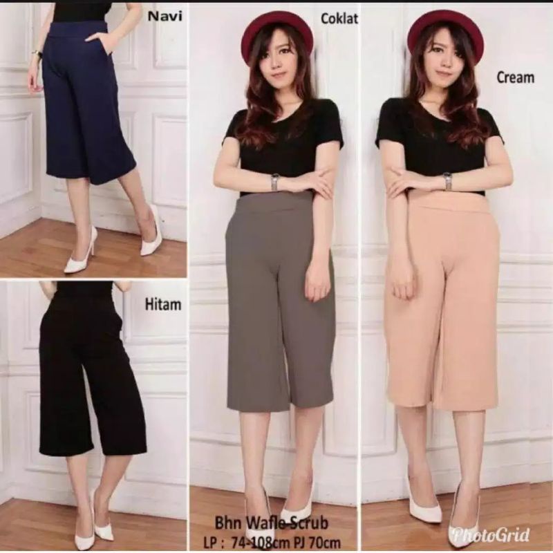 [Fashion Wanita] Celana KULOT POLOS wafelcrepe | tebal | murah